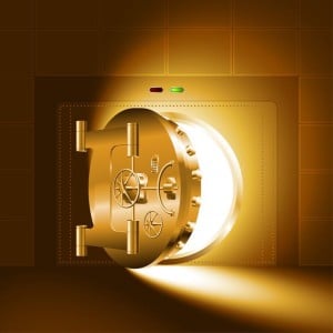 20665909 - light through a half-open door of the bank vault; the gold version